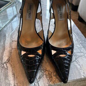 Jimmy Choo Encore Pump in Printed Mock Crock Black 38.5
